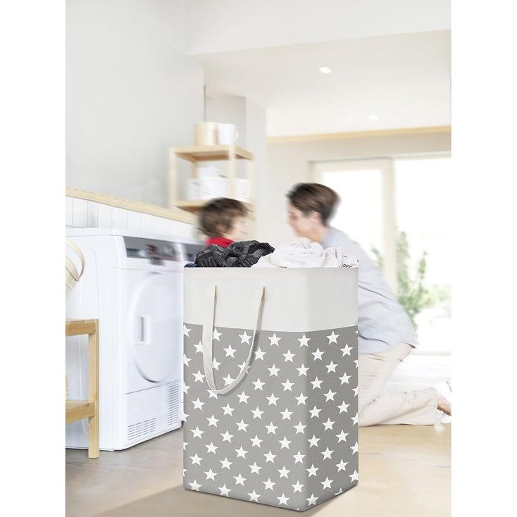 80L Vrijstaande opvouwbare wasmanden, katoen (Grey Star) Wegwerp