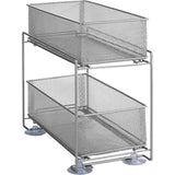 Gioma Ladekast, hoogwaardige organizer met 2 etages en mand uittrekbaar voor keukenkast of werkblad, keukenrek van gepoedercoat metaal, 35 x 33,5 x 18,5 cm, zilver-mat