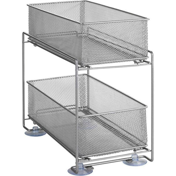 Gioma Ladekast, hoogwaardige organizer met 2 etages en mand uittrekbaar voor keukenkast of werkblad, keukenrek van gepoedercoat metaal, 35 x 33,5 x 18,5 cm, zilver-mat