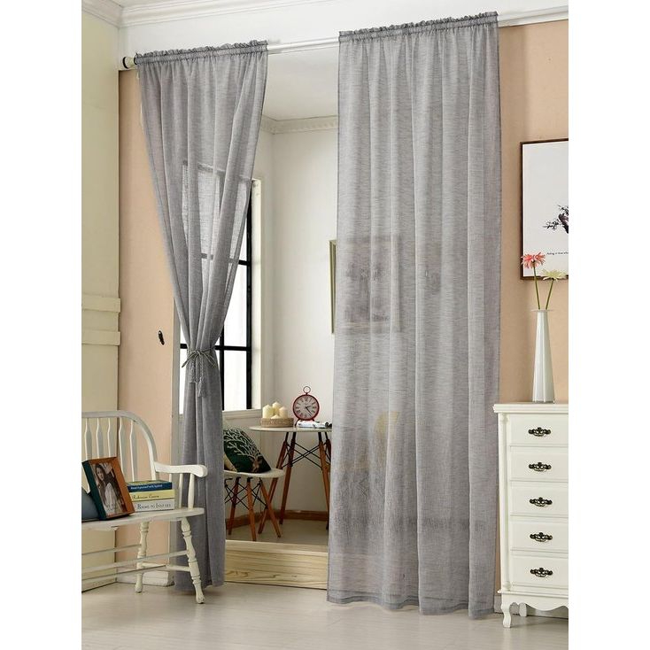 Set van 2 transparante gordijnen met ruchesband, linnenlook, dubbelpak, winkelvoile, decoratief raamgordijn voor woonkamer, kinderkamer