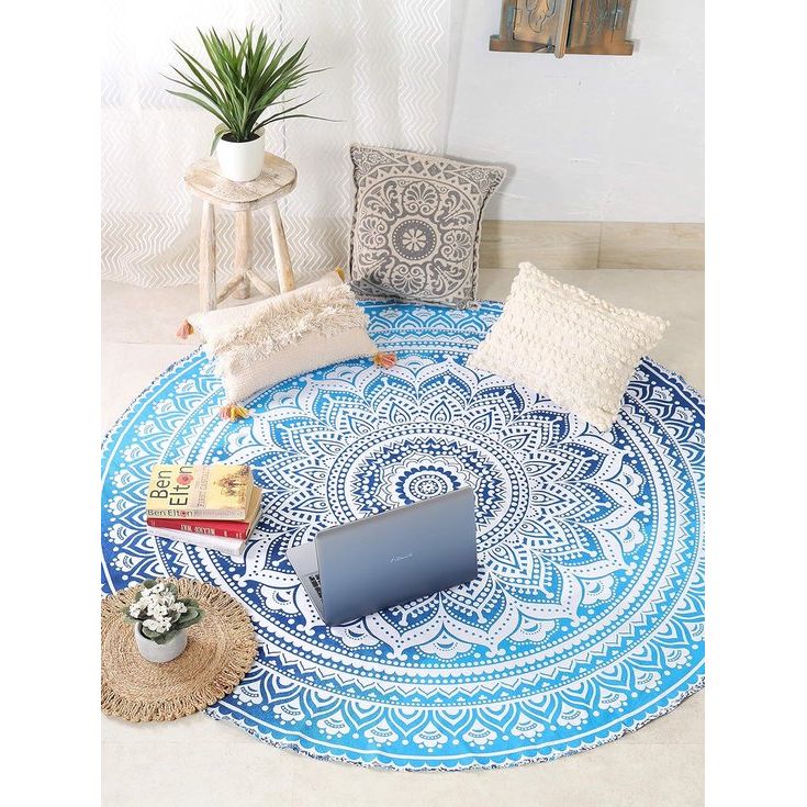 handwerk Rond tapijt muurhangend Ombre hippie Mandala Boheemse hippie ingewikkeld Indiaas tapijt tafelkleed 70" blauw