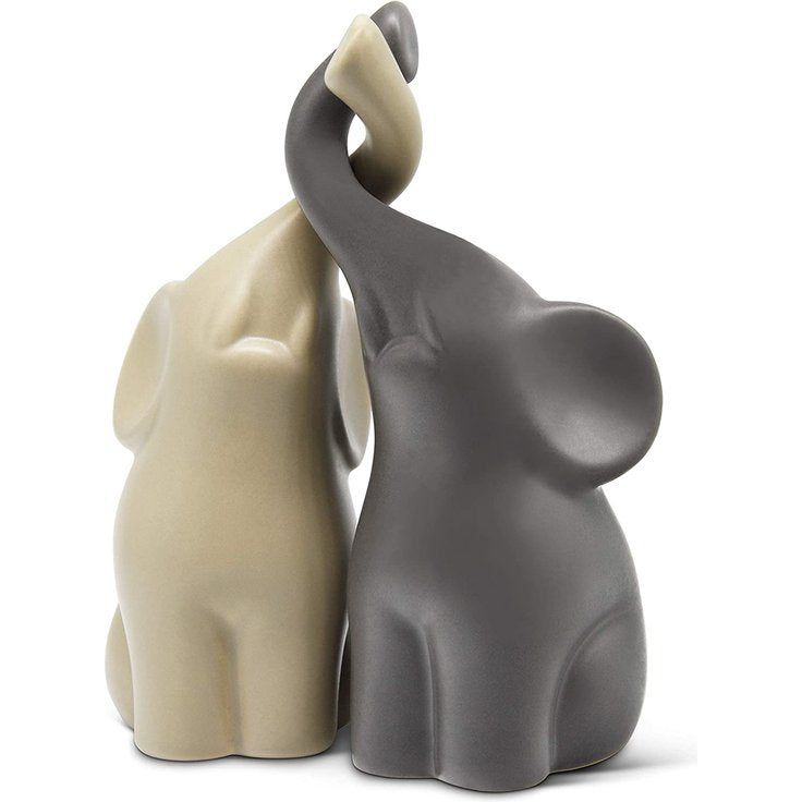 Harmonieus paar olifanten, keramiek, in beige en grijs - modern paar van twee individuele olifanten - decoratieve figuren 16 cm hoog - ook leuk als moederdagcadeau