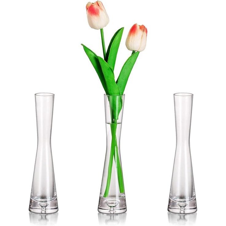Bloemenvaas, modern, glazen vazen, smal: 3-delige 20 cm hoog, blomus vaas, glas, set, handgemaakte smalle vazen, tafeldecoratie, woonkamer, eettafel, tulpenvaas, decoratieve vaas voor