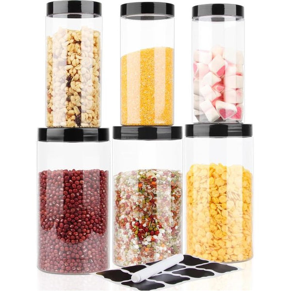 Kunststof voorraaddozen, 6 stuks, set van 3 stuks, 1000 ml en 3 set, 500 ml, opbergdoos met deksel, keuken, voor voer, huisdier, muli, meel, thee, kruidenpotjes