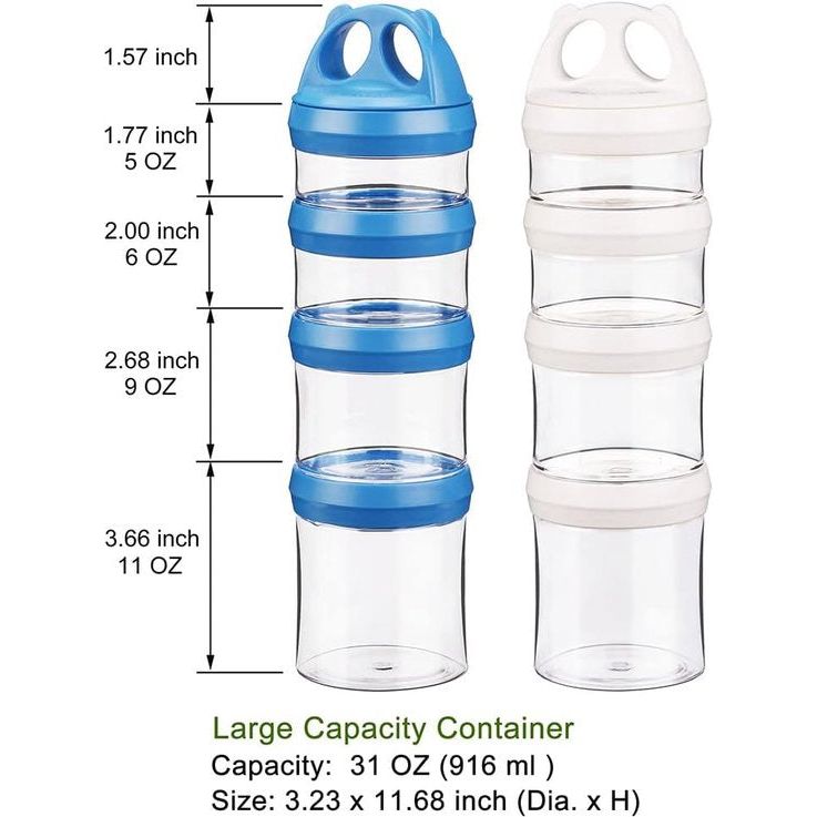 Voorraadpotten Set van 2 opslagcontainers Voedselopslag Stapelbaar 31oz Twist Lock Stapelmoeren Opslag en organisatie Snoepformule Reisartikelendispenser, BPA-vrij, Wit/Blauw