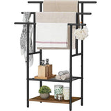 Hand Towel Rail Standing with 3 Towel Rails Bath Towel Holder 2 Open Shelves Space Saving Dark Brown/Black