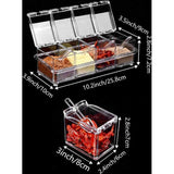 Set van 4 kruidenpotjes met lepels en afdekkingen, kruidenpotjes, keukengerei, transparant