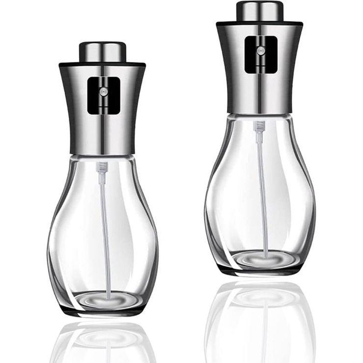 Oliesproeier voor spijsolie, spuitfles, olie, glas, roestvrij staal, oliespray voor het koken, olijfolie, oliedispenser, verstuiver, oliespray, levensmiddelecht, caloriearm, voor