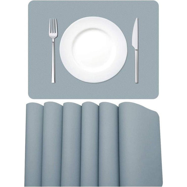 Placemats, afwasbaar, set van 6, afwasbaar, lederlook, kunstmatig, waterdicht, pvc placemat, placemats voor keuken, eettafel, 42 x 30 cm, lichtgrijs