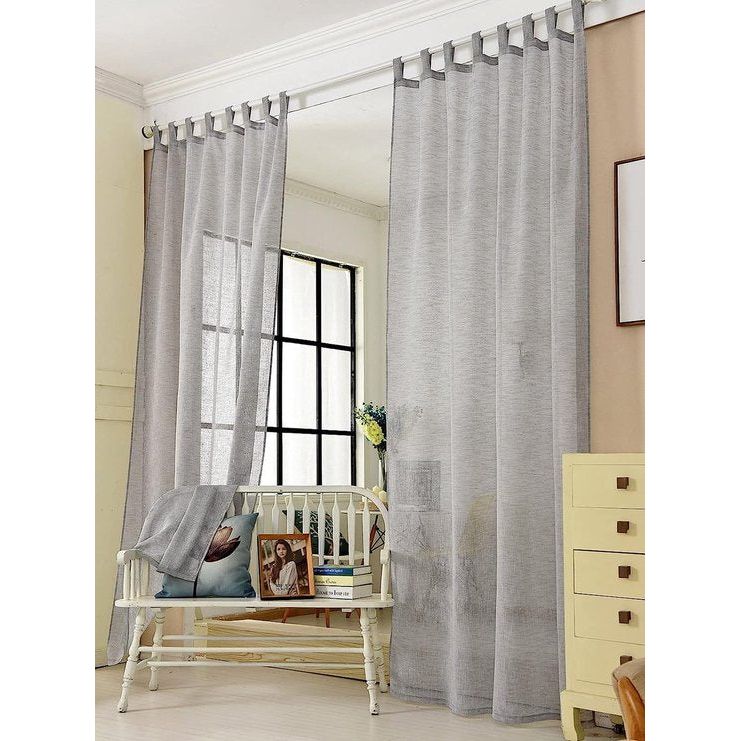 Set van 2 gordijnen, transparant met lussen, linnenlook, dubbelpak, lichtdoorlatend, linnen gordijnen, landhuisstijl, voor woonkamer, kinderkamer, slaapkamer, 140 x 225 cm, donkergrijs