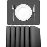 Placemats, afwasbaar, placemat, leer, 6-delige set, afwasbaar, lederlook, kunstleer, waterdicht, pvc-placemat, placemats voor keuken, eettafel, 42 x 30 cm, donkergrijs