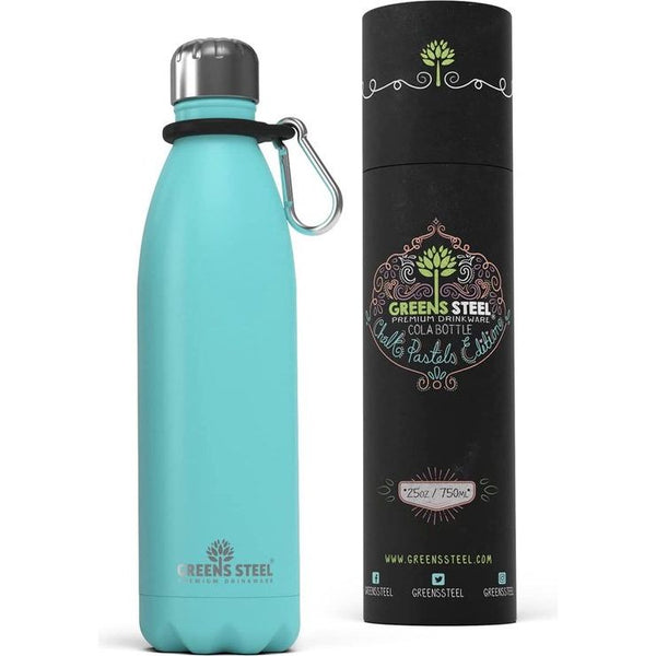 Water Bottle - Vacuüm geïsoleerde dubbele wand met Push Lid/Leak Proof Thermal Travel Sports Fles Koffie Kantine/Cola vorm Bonus waarde bundel door, blauw