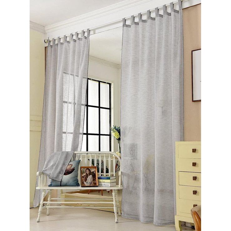 Set van 2 gordijnen, transparant met lussen, linnenlook, dubbelpak, lichtdoorlatend, linnen gordijnen, landhuisstijl, voor woonkamer, kinderkamer, slaapkamer, 140 x 225 cm, lichtgrijs