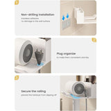 Föhnhouder zonder boren, föhnhouder voor aan de muur, zonder boren, föhnhouder met stekkerhouder en opbergvak, geschikt voor de meeste haardrogers, 16 x 6,5 x 12,6 cm