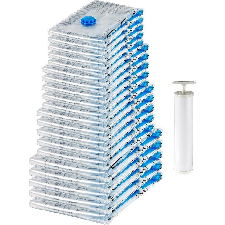 Vacuüm compressiezakken, opbergzakken, met handpomp - 20 stuks (5 x S, 5 x M, 5 x L en 5 x Jumbo) -Transparant
