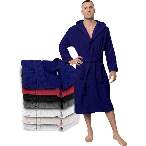 Badjas Heren: XS, S, M, L, XL, XXL, XXXL – 100% katoen (350g/m²) Badjas met capuchon, 2 zakken, riem