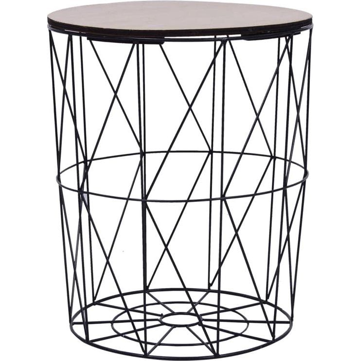 Salontafel, bijzettafel, metalen mand, ratentafel, salontafel, woonkamertafel, salontafel, tafel, bewaakt, rond, zwart, 47 cm