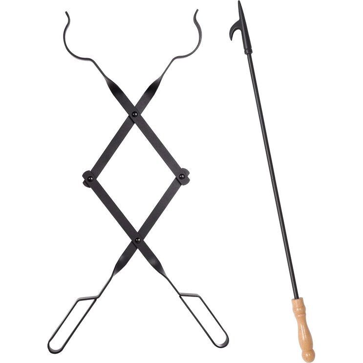 2 x Fire Hooks, Fire Tongs, Fireplace Tools, Home Fireplace, Fire Making Tool Outdoors (2 x Hooks + Tongs)