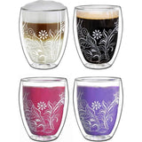 Dubbelwandige glazen 250 ml Flowery White - thermoglas met decor - dubbelwandige glazen in set van 4