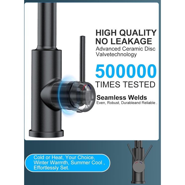 Waterkraan voor de keuken, uittrekbare keukenkraan, hogedruk keukenkraan, mengkraan voor spoelbak, roestvrij staal, 360 graden draaibaar, 4 sproeifuncties, zwart