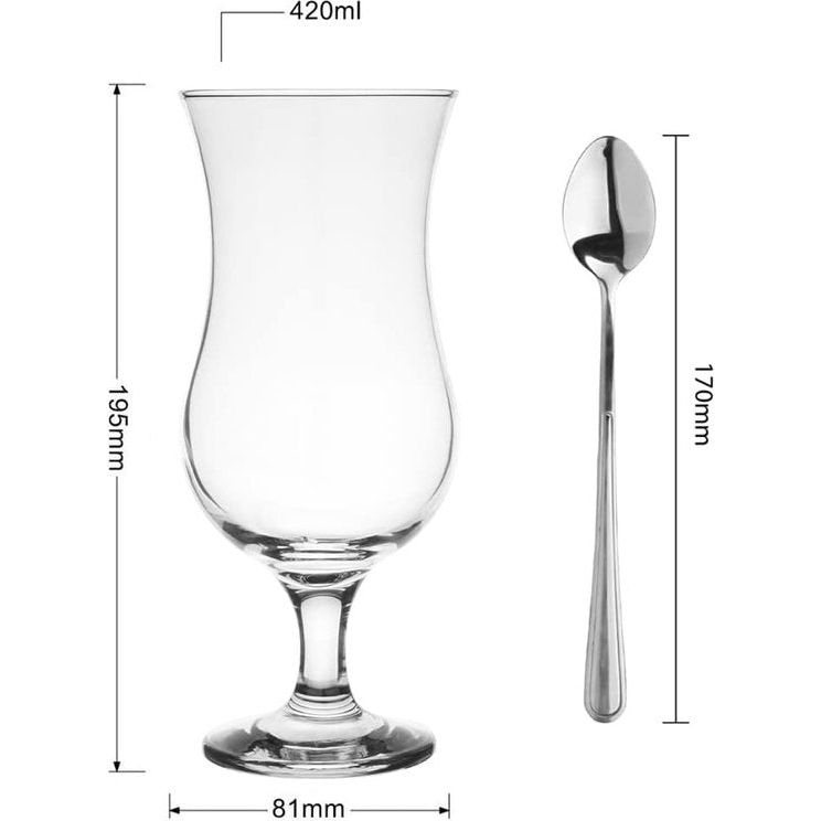 420 ml, set van 6, glas voor alcoholische cocktails, longdrinkglazen, cocktailglazen, drinkglazen, partyglazen, perfect voor thuis, restaurants, theelepels inbegrepen