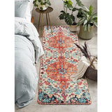 Tapijtloper Hal 60 x 180 cm, Boho Bloemenmedaillon Oosters Distressed Antislip Wasbaar Imitatiewol Laagpolig Keukenloper voor Entree Keuken Nachtkastje Wasruimte