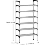 6-laags zilveren verstelbare schoenenrekken, schoenenopslag, hoge schoenenrek, organizer, plankhouder, standaard voor 18 paar schoenen, 56 x 30 x 110 cm, extra robuuste constructie
