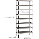 Zwart 8-laags schoenenopbergrek organisator plankhouder standaard voor 24 paar schoenen, extra stevig ontwerp met 16 mm verdikte buizen