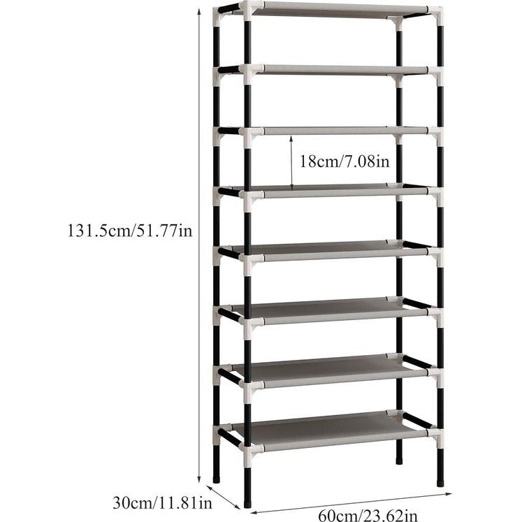 Zwart 8-laags schoenenopbergrek organisator plankhouder standaard voor 24 paar schoenen, extra stevig ontwerp met 16 mm verdikte buizen
