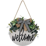 Welkomstbord voor de voordeur, welkomskransen, houten bord voor op de boerderij veranda, decoratief houten deurkrans, zomerse buitenversiering, hangend cadeau, ambachtelijk gemaakt, 30 x 30 cm (wit)