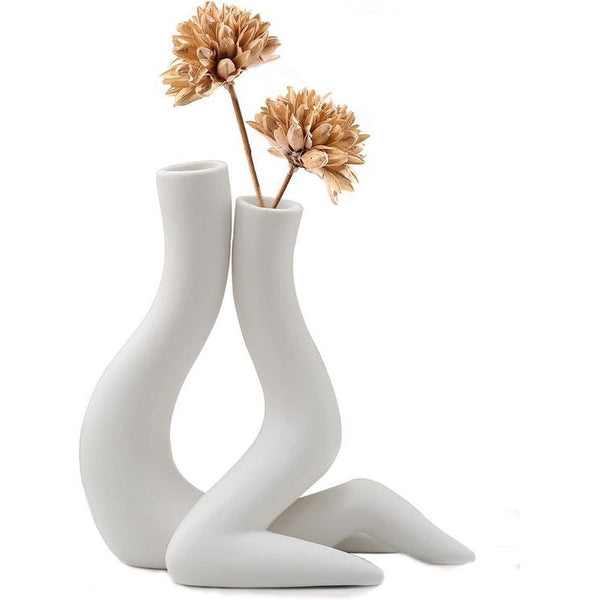 Ceramic Vase, Set of 2, White, Matte White Vase for Pampas Grass, Boho Vase Decoration for Living Room, Kitchen, Wedding or as a Gift, Minimalist Gift, A
