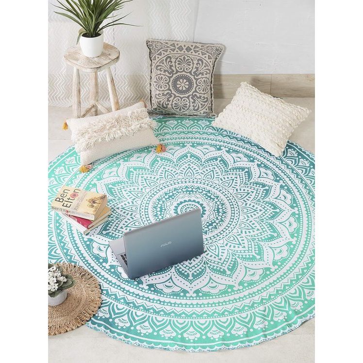 Roundie Indiase mandala, rond, strandlaken, sprei, picnic, wandtapijt, hippie, boho, zigeuner, katoen, tafelkleed, 177,8 cm