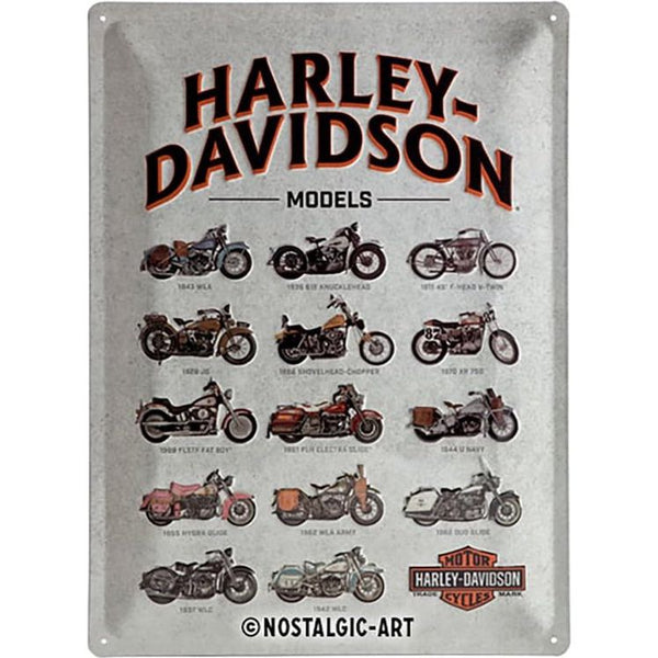 Retro metalen bord, 30 x 40 cm, Harley-Davidson Model Chart, cadeau-idee voor fietsers, van metaal, vintage design