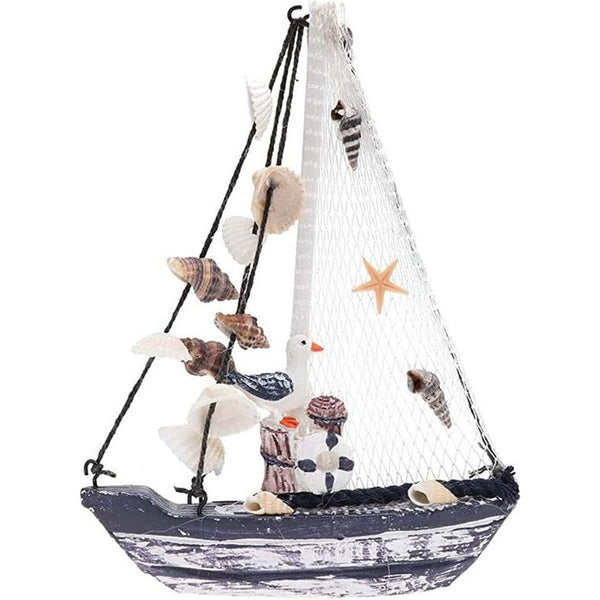 Houten zeilboot model boot decoratie decoraties nautische maritieme anker schelp nautische perfect voor strand zee vakantiedecoratie hout zeilboten model met visnet