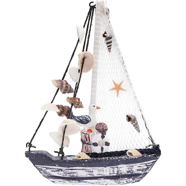 Houten zeilboot model boot decoratie decoraties nautische maritieme anker schelp nautische perfect voor strand zee vakantiedecoratie hout zeilboten model met visnet