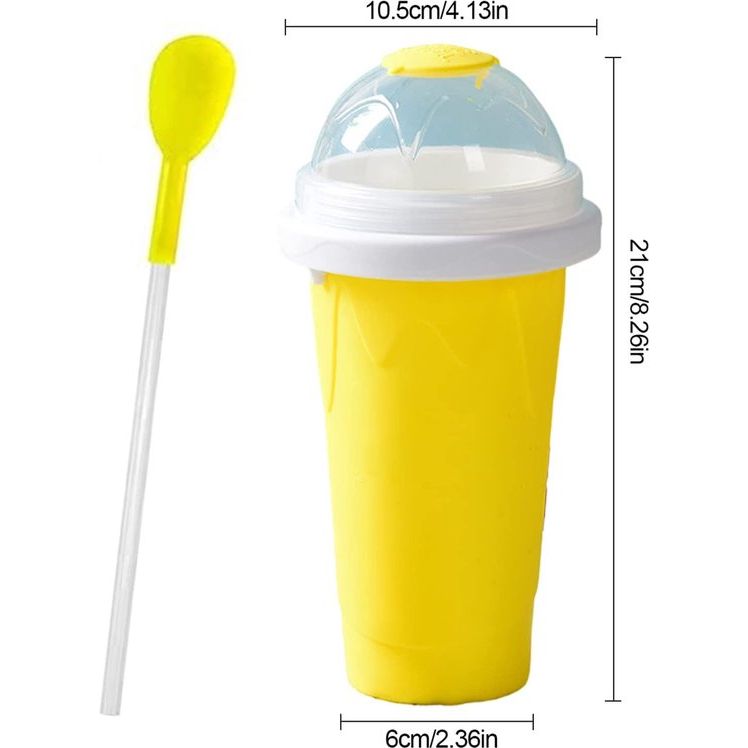 Slush beker siliconen knijpbeker slush ijsbeker om te kneden bevroren maker smoothie beker zomer slush cup met rietje lepel voor lekkere slush ijs (geel)