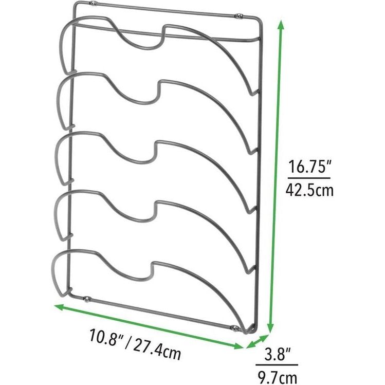 Verticale potdekselhouder met 5 vakken, praktisch keukengerei voor pot- en pannendeksel, handige metalen keukenaccessoires voor kastdeur of wandmontage