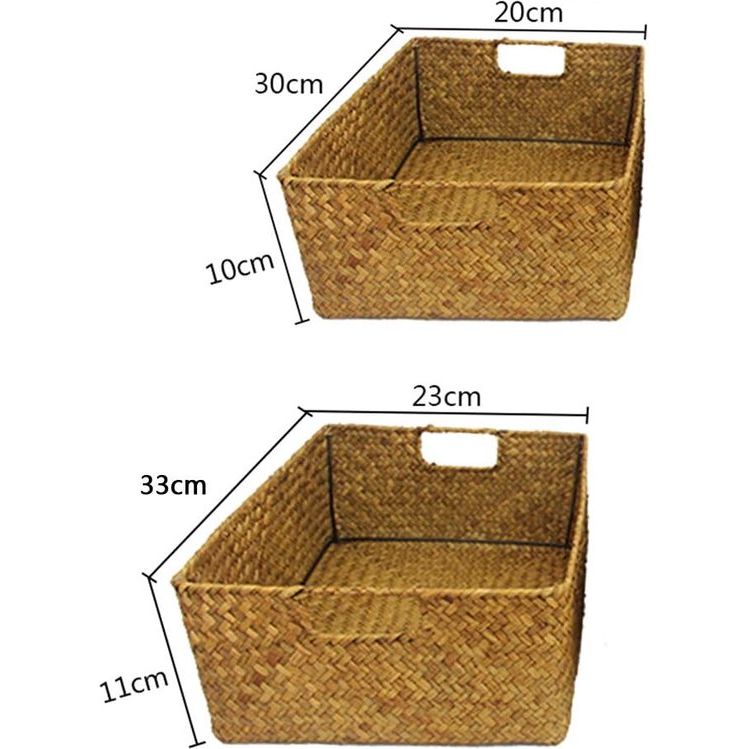 Zeegras Opbergmand met handvat Handgemaakte Opbergmand Patchwork Rotan Zeegras Buikstro Tuin Bloempot Wasmand