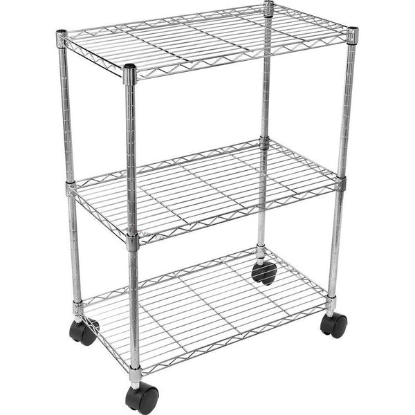 Heavy Duty 3-planken met wielen, verstelbare opslageenheden, stalen organisator draadrek, 23 "B x 13" D x 30 "H, chroom