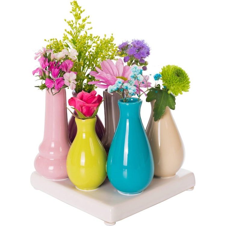 Set bloemenvazen, keramiek, gekleurd en wit, decoratief , multicolor