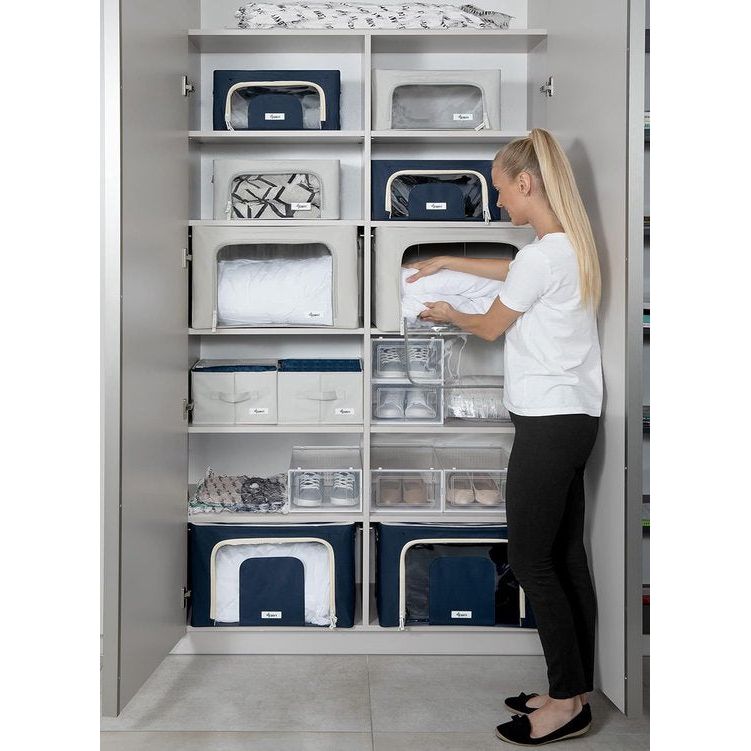 opvouwbare kledingopbergbox met ritssluiting, metalen frame, opbergtas voor dekbedden, kleding, beddengoed, stabiele opbergdoos voor kleding, stapelbare kledingdozen