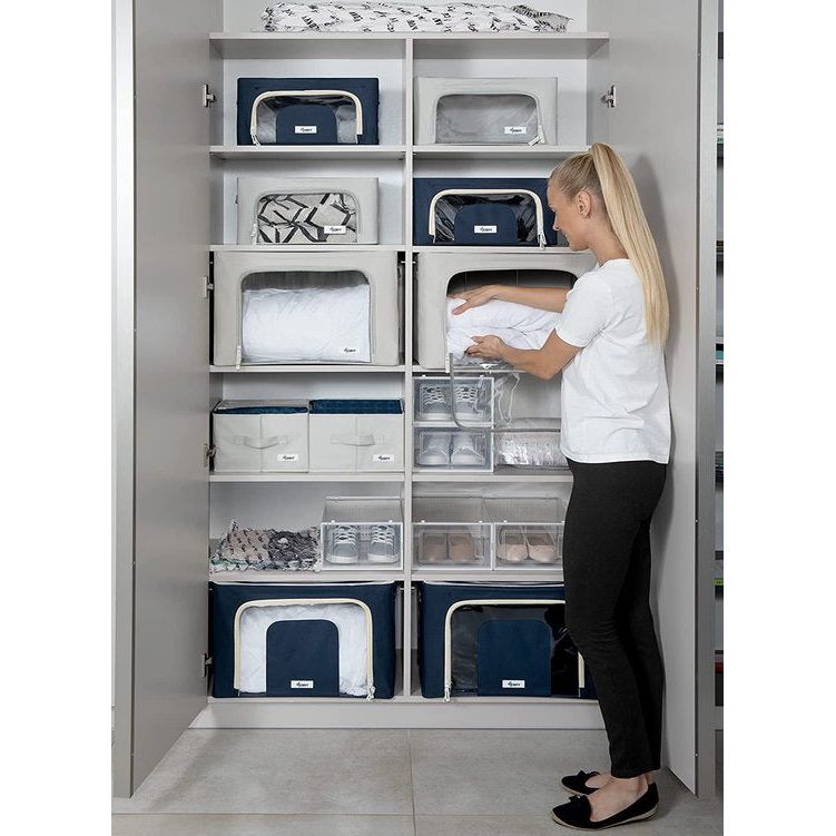 Vaste opvouwbare kledingopbergdoos met ritssluiting, metalen frame - opbergtas voor dekbedden, kleding, beddengoed - stevige opbergdoos voor kleding - stapelbare kledingdozen