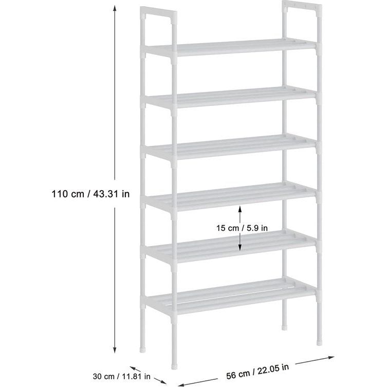 6-laags witte verstelbare schoenenrekken, schoenenopslag, hoge schoenenrek, organisator, plankhouder, standaard voor 18 paar schoenen, 56 x 30 x 110 cm, extra robuuste constructie