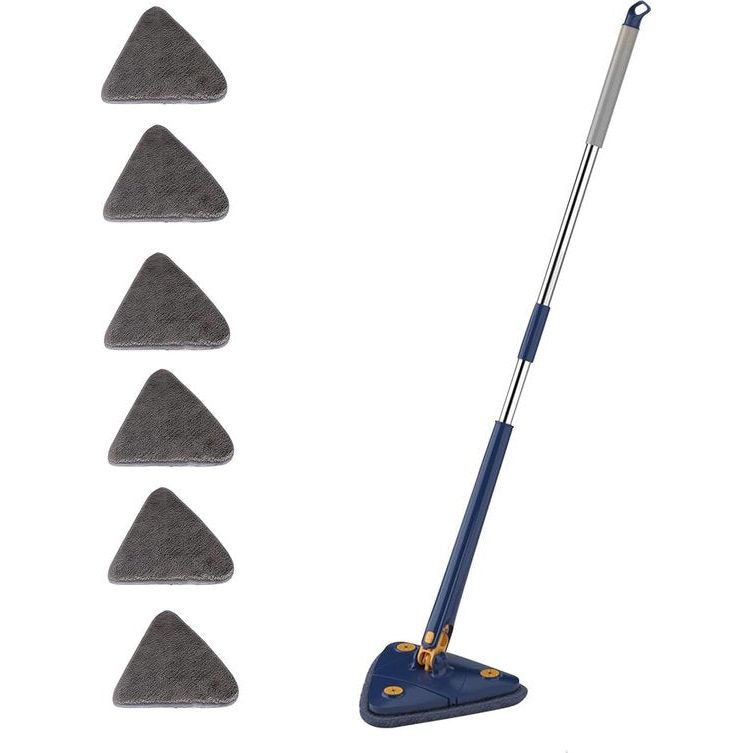 Dweilmop met uitwringfunctie, 360 graden draaibaar, verstelbare reinigingsmop, driehoekige dweilmop set met 6 doeken voor vloer, hardhout, ramen, vloer, muur, tegels, hardhout