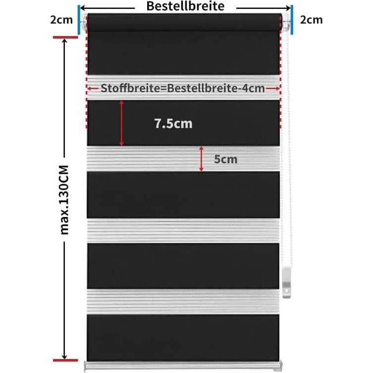 Dubbel rolgordijn Duo rolgordijn Klemmfix zonder boren voor ramen doorschijnend en verduisterend (65 x 130 cm stofbreedte: ca. 61 cm), zwart