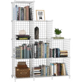 Plank 9 Plank Draadkubus Stapelbare Plankkubus DIY Metaalgaas Plank Kubus Boekenplank Kubusplank met deuren voor woonkamer, slaapkamer, badkamer Wit