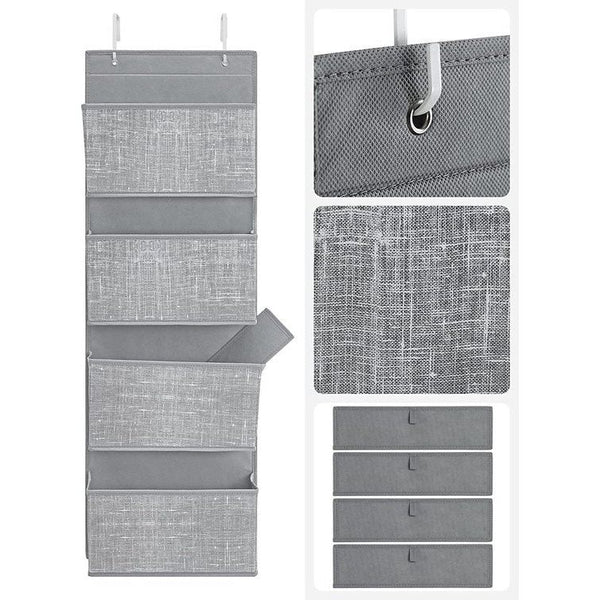 Hang Organizer, hangrek met 4 vakken, voor de deur, slaapkamer, kantoor, kledingkast, 33,5 x 12 x 100 cm, grijs gemêleerd