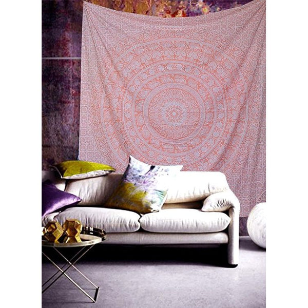 Indiaas wandtapijt, mandala, roségouden olifant, boho, wanddecoratie, esthetische kamerdecoratie, wanddoek mandala, psychedelisch 208 x 210 cm.
