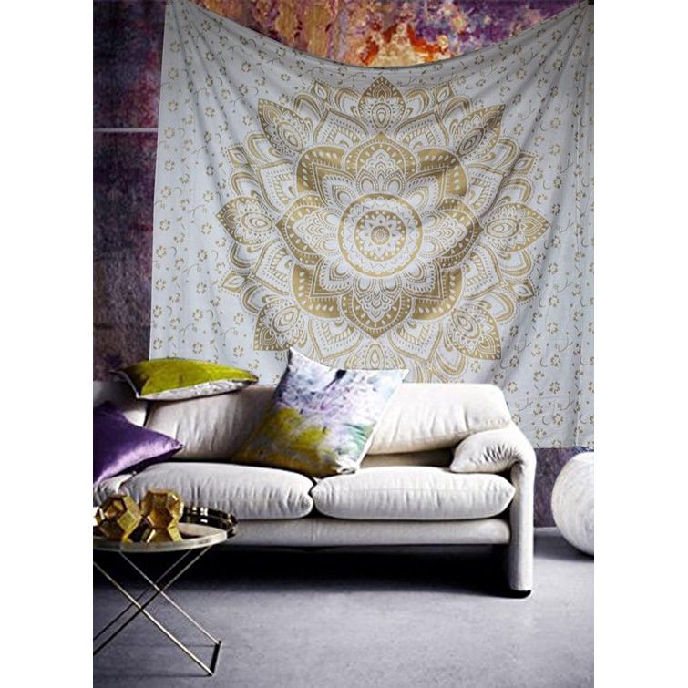 Wandkleed,100% katoen met metallic goudglans mandala-tapijt