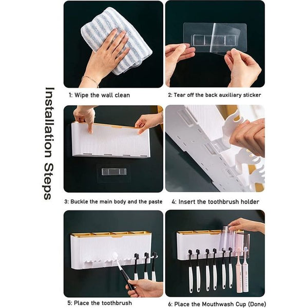 Automatische tandpastadispenser, wandhouder en tandenborstelhouder, multifunctionele, ruimtebesparende tandenborstel-opbergdoos, geen boren nodig